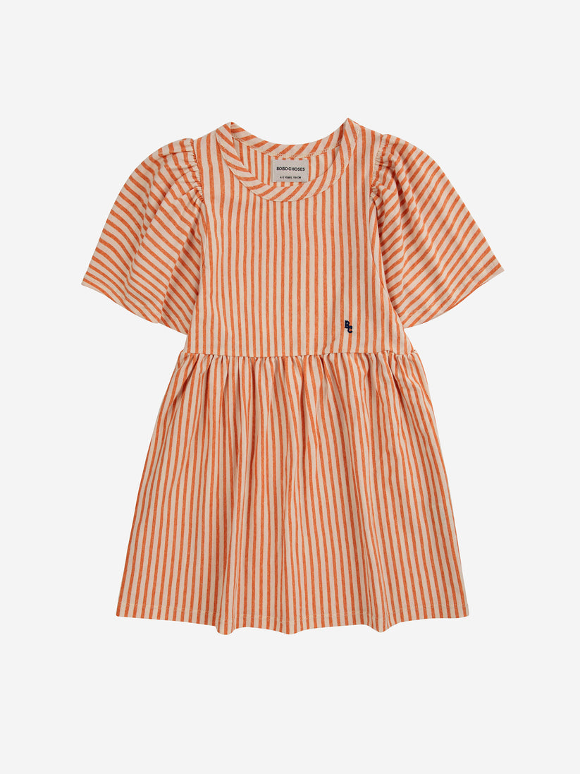 Vertical Stripes ruffle sleeves dress