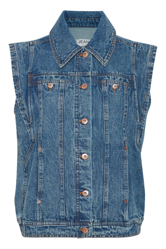 Pzvanilla Denim Waistcoat - Medium Blue Denim