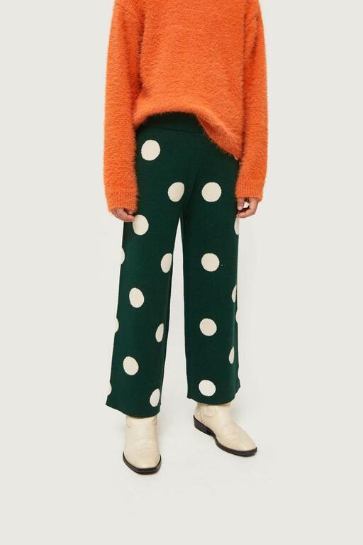 White polka dot printed jacquard knit pants - 43M/10175