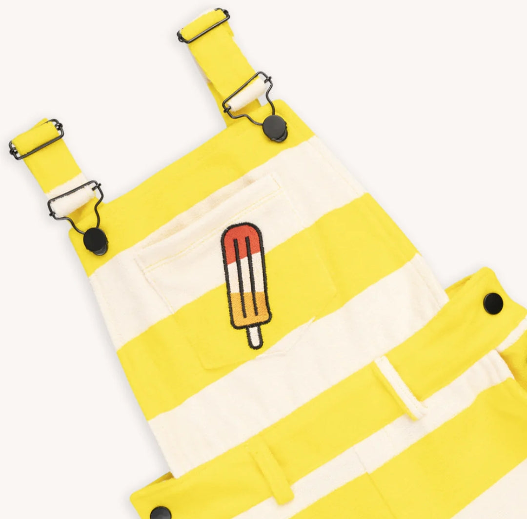 Stripes yellow - short dungaree with embroidery