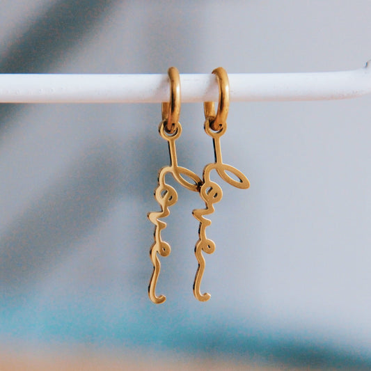 Stainless steel earrings with LOVE  - Gold - CB3108