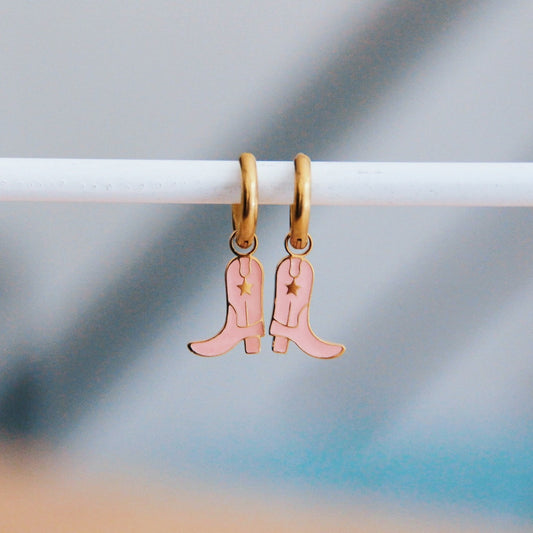 Stainless steel earrings with cowboy boots  - Peach/Gold - CB3122