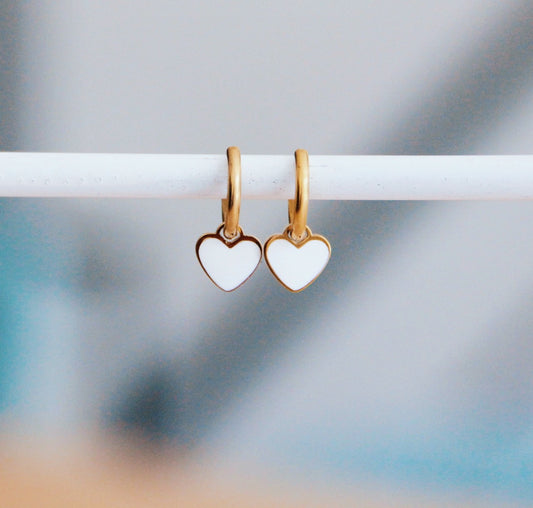 Stainless steel earrings with heart  - White/ Gold - CB3130