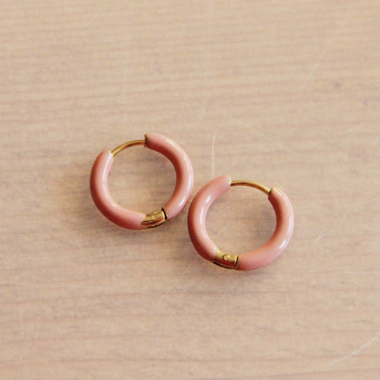 Stainless steel colored creole 16mm  - Salmon/ Gold - EA515