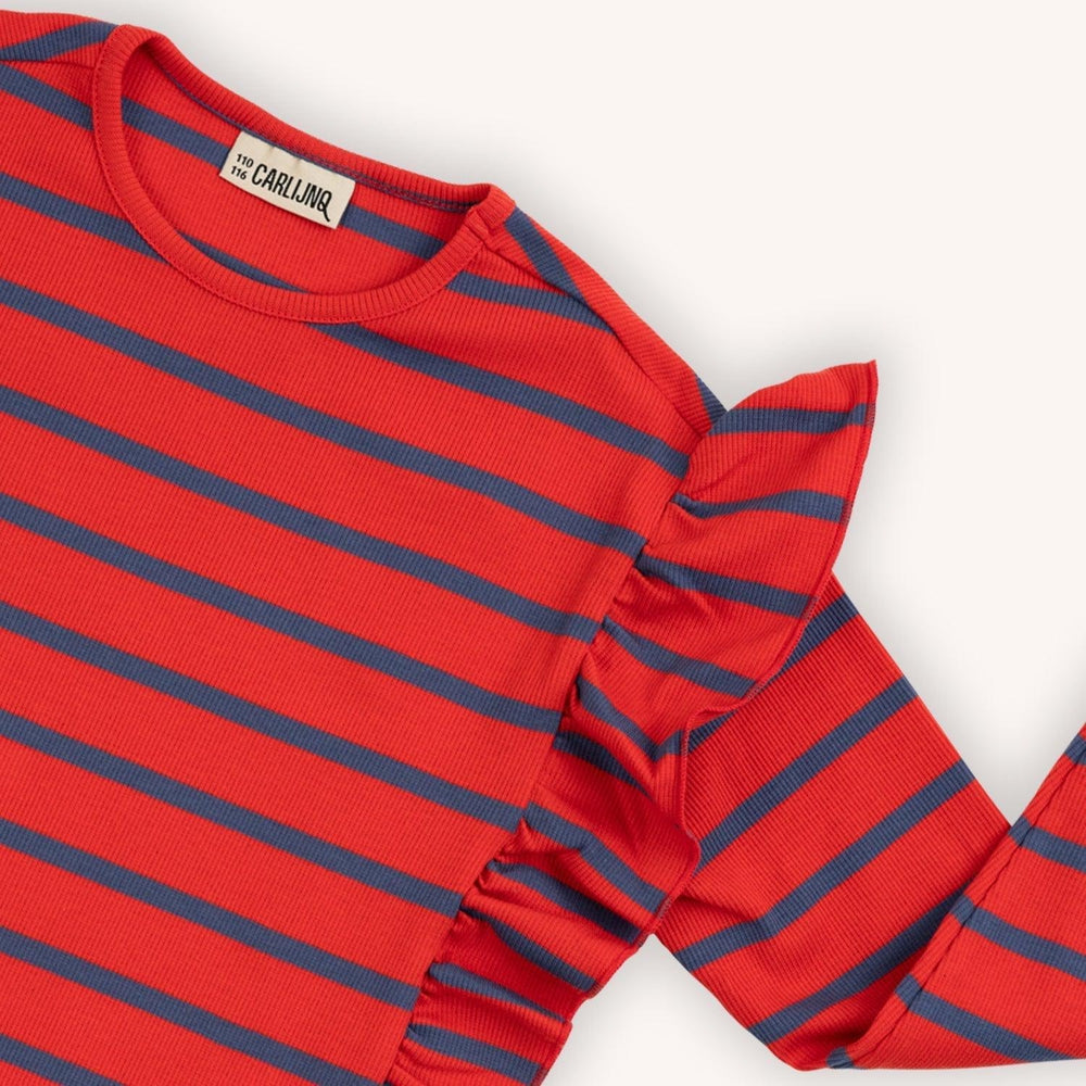 Stripes Red/Blue - Ruffled Longsleeve Top