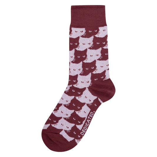 Socks Sigtuna Pepita Cats - Burgundy/Zinfandel